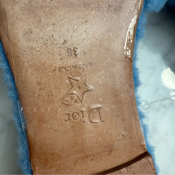 Dior Chez Moi Slide Bright Blue Embroidered Cotton and Shearling sandals - Picture 7 of 10